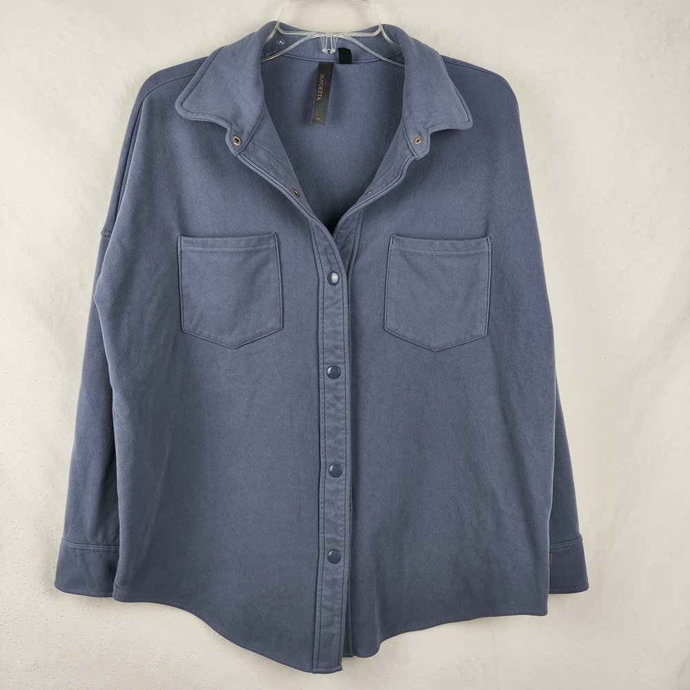 Mondetta Jacket Womens Medium Blue Fleece Collared Snap Shirt Jacket Pockets